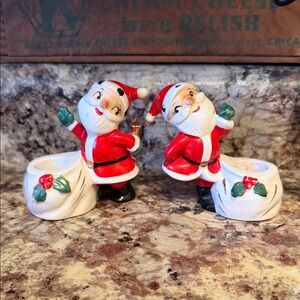 PR Vtg 1958 Holt Howard Santa Claus Ceramic Candle Holders